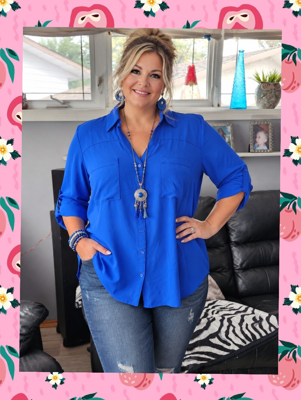 Express Blouse NWT Portofino Shirt in a stunning, vibrant COLBALT blue